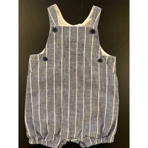 Janie and Jack Baby Linen Railroad Romper Boys 3-6m Blue Striped One-Piece‎
